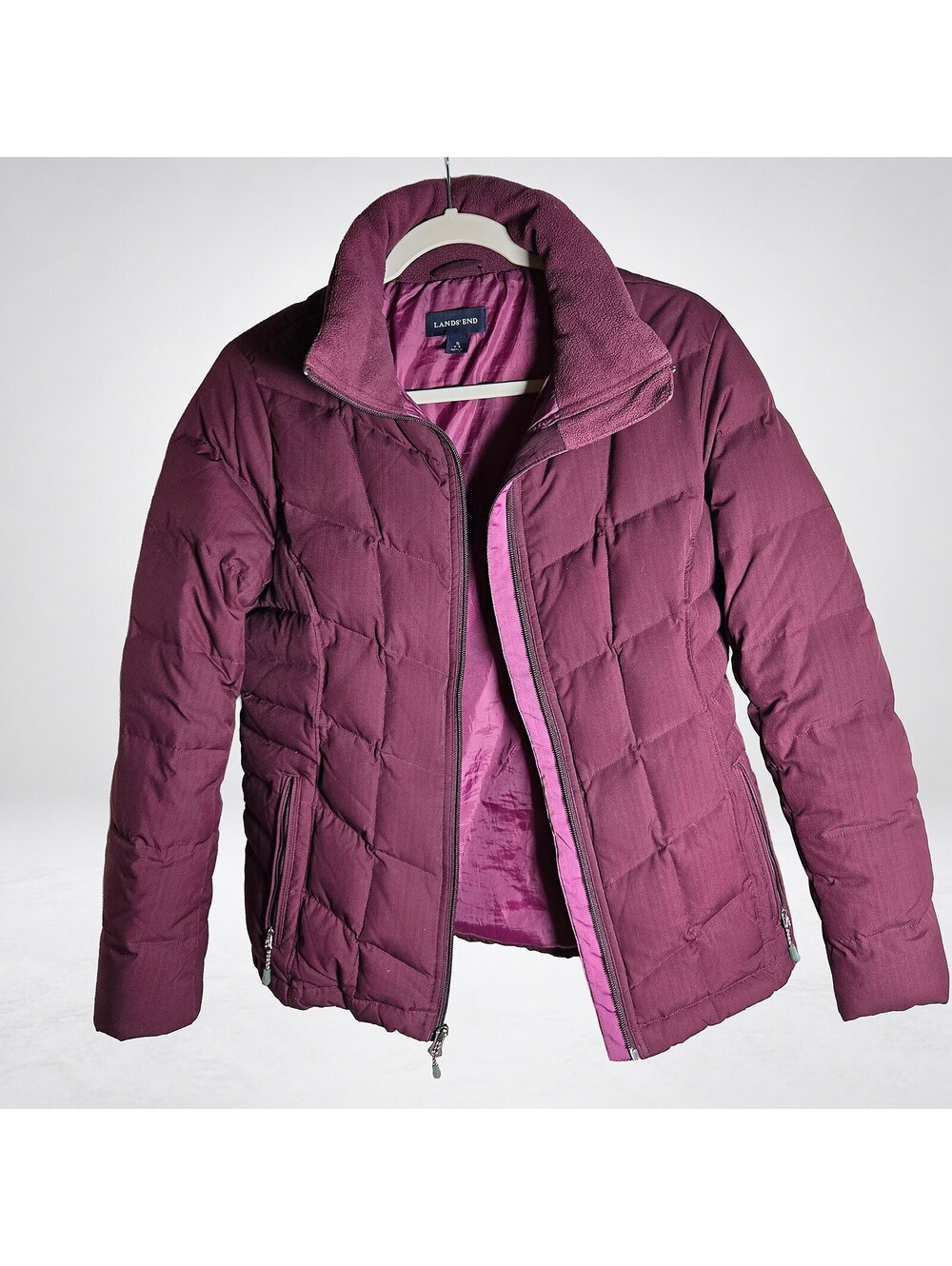 Lands End Purple Down Puffer Coat Women's S Full Zip EUC